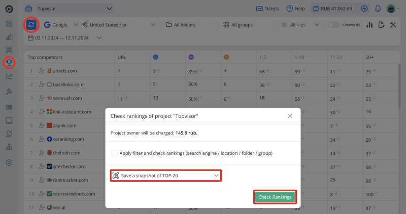 Keywords competitors in the project: How to pick up competitors and collect Snapshots