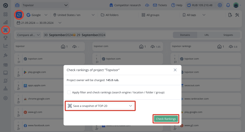 Snapshots (collection of Top Websites) and My competitors: How to collect Snapshots with a list of competitors