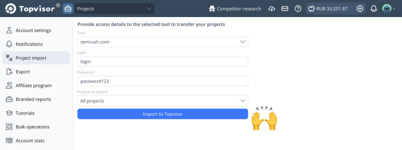 How to transfer projects to Topvisor from another service