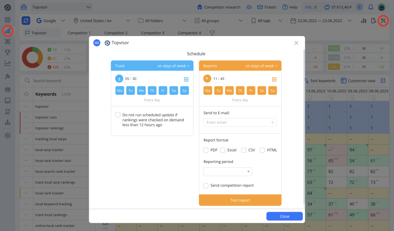 Rank tracking and interface: scheduled check