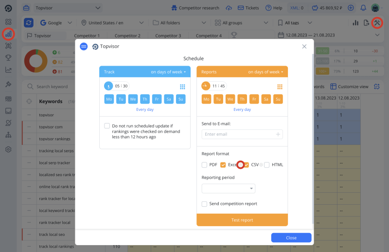 Rank Tracker, Schedules report: how to change report format