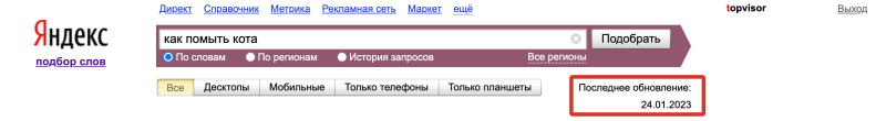 Поисковые запросы, Источники данных: дата обновления данных в Яндекс.Вордстате
