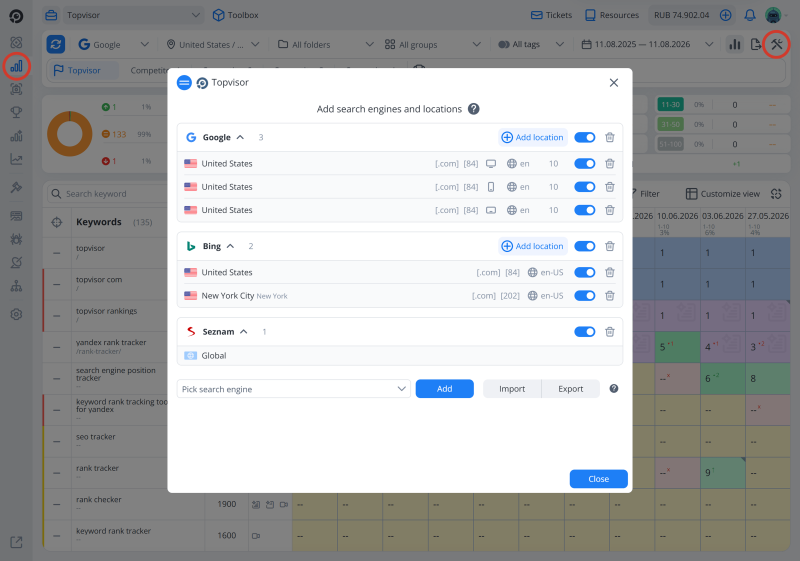Rank Tracker: How to add search engines and locations