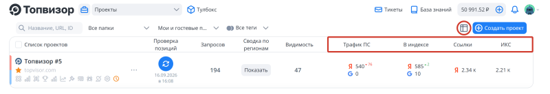 Список проектов, Интеграция: Где отображаются загруженные данные в разделе Список проектов